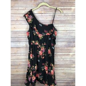 Black floral one shoulder dress